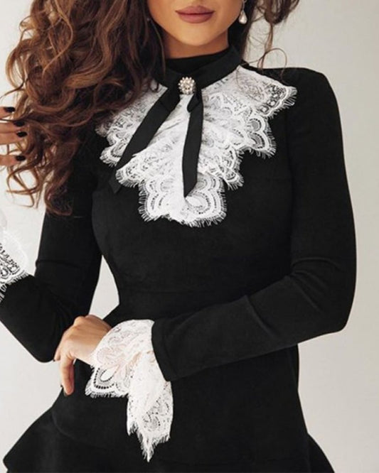 Party Dress Lace Ruffle Bell-Sleeve Women's Cocktail Outfit