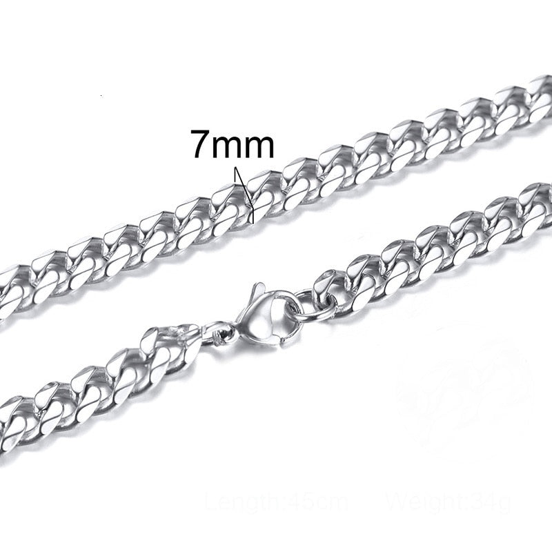 Necklace With Diamond-Cut Chunky Choker Stainless Steel Links 3mm to 7mm