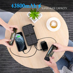Solar Power Battery Bank Outdoors Phone Fast Charger 43800mAh Off Grid Charging