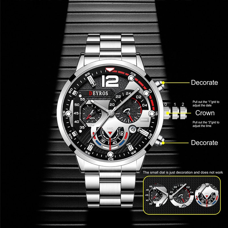 Luxury Fashion Luminous Watch Stainless Steel Band or Leather Strap
