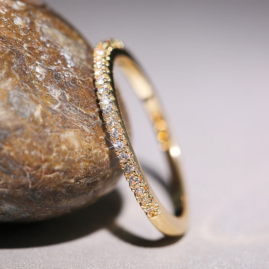 Thin Gold Silver Ring Slimline Minimalist Design CZ Jewelry