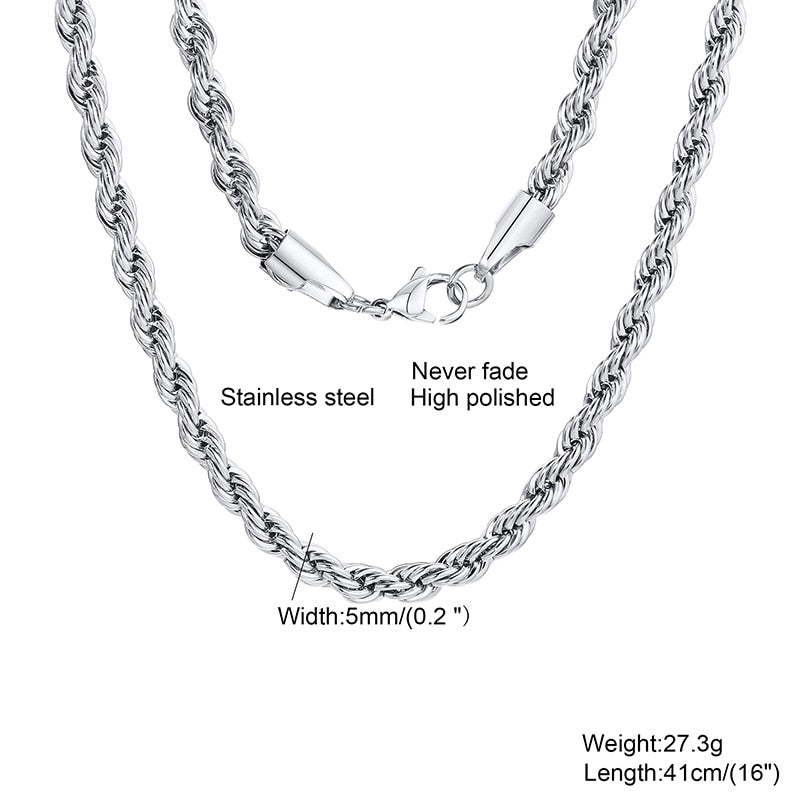Chain Necklace Classic Stainless Steel Gold Silver 2mm to 5mm