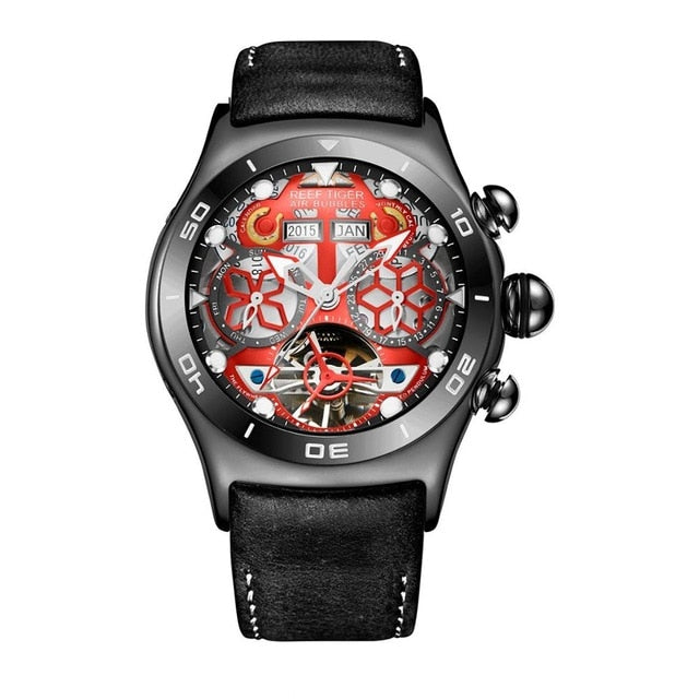 Luxury Skeleton Steel Watch With Sapphire Crystal Dome Face