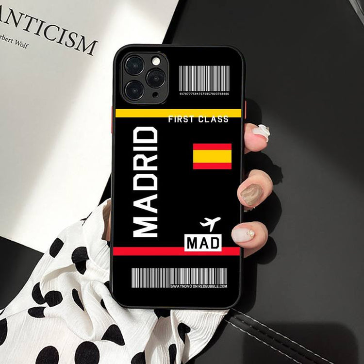 World City Boarding Pass Airplane Ticket Mobile iPhone Case - Milan Barcelona Berlin Budapest Prague Vienna