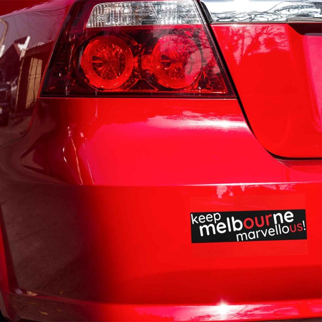 Keep Melbourne Marvellous! - Bumper Stickers Black Background, 20cm x 5cm