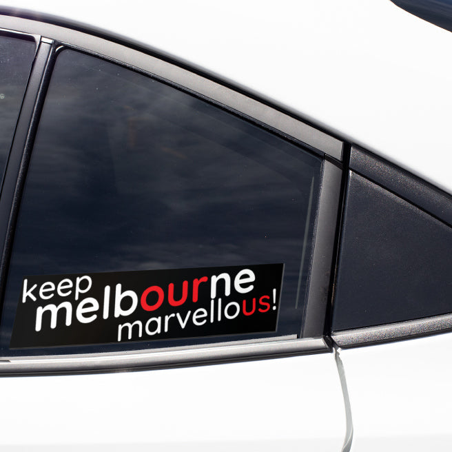 Keep Melbourne Marvellous! - Bumper Stickers Black Background, 20cm x 5cm