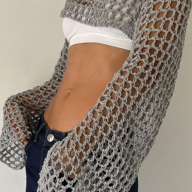 Mesh Crochet Crop Top Knit Throw On