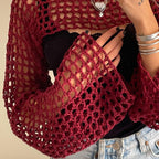 Mesh Crochet Crop Top Knit Throw On
