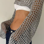Mesh Crochet Crop Top Knit Throw On