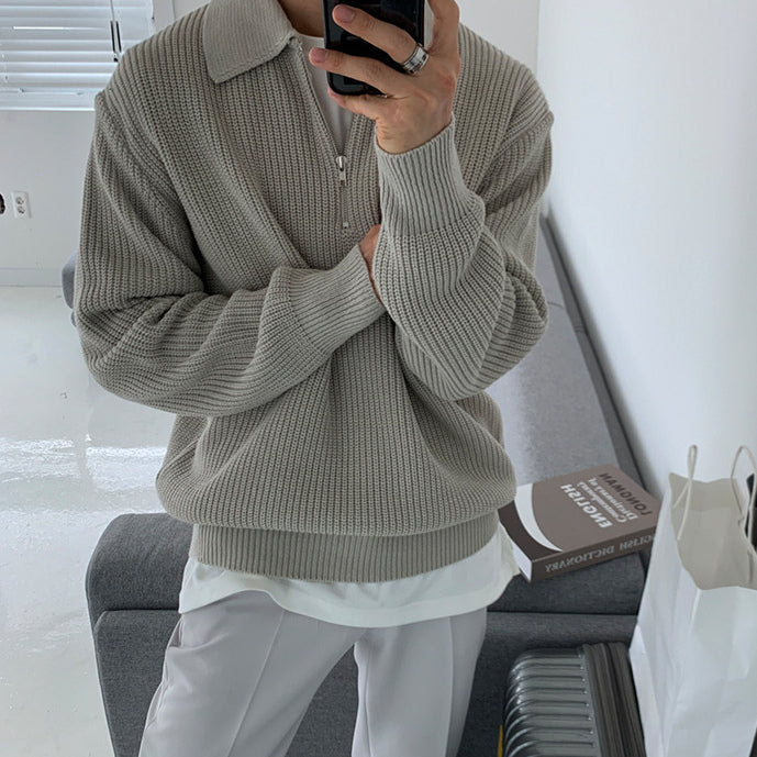 Knitted Pullover Loose Men's Half-Zip Baggy Sweater Jumper