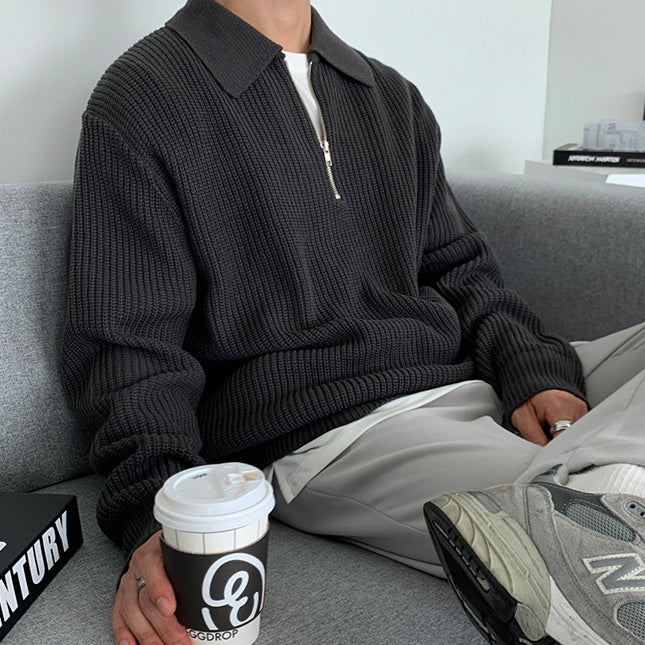 Knitted Pullover Loose Men's Half-Zip Baggy Sweater Jumper