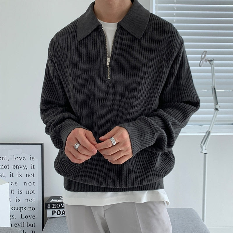 Knitted Pullover Loose Men's Half-Zip Baggy Sweater Jumper