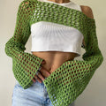 Mesh Crochet Crop Top Knit Cardigan Hollow Knitted Cover Up