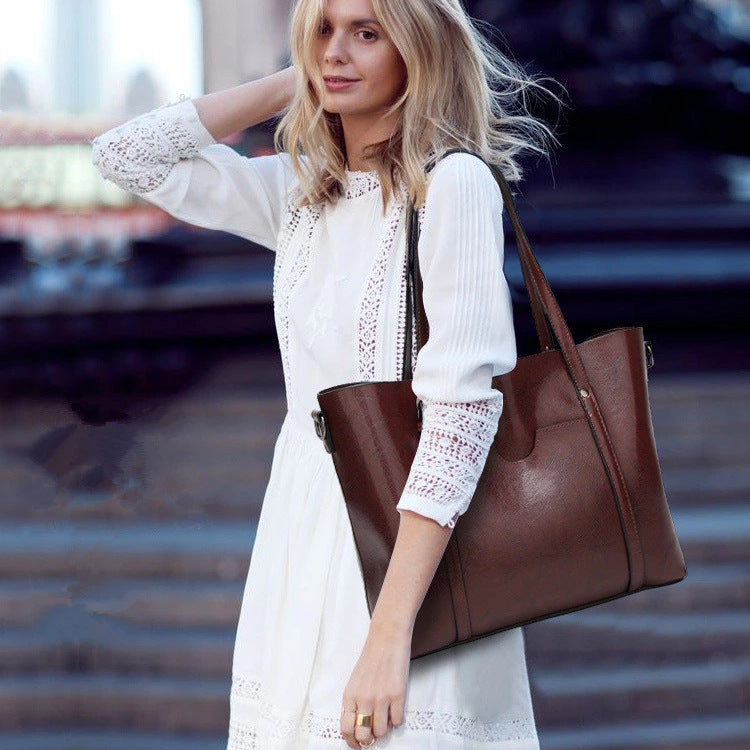 Leather Tote Busy Mum Bucket Bag Large Capacity