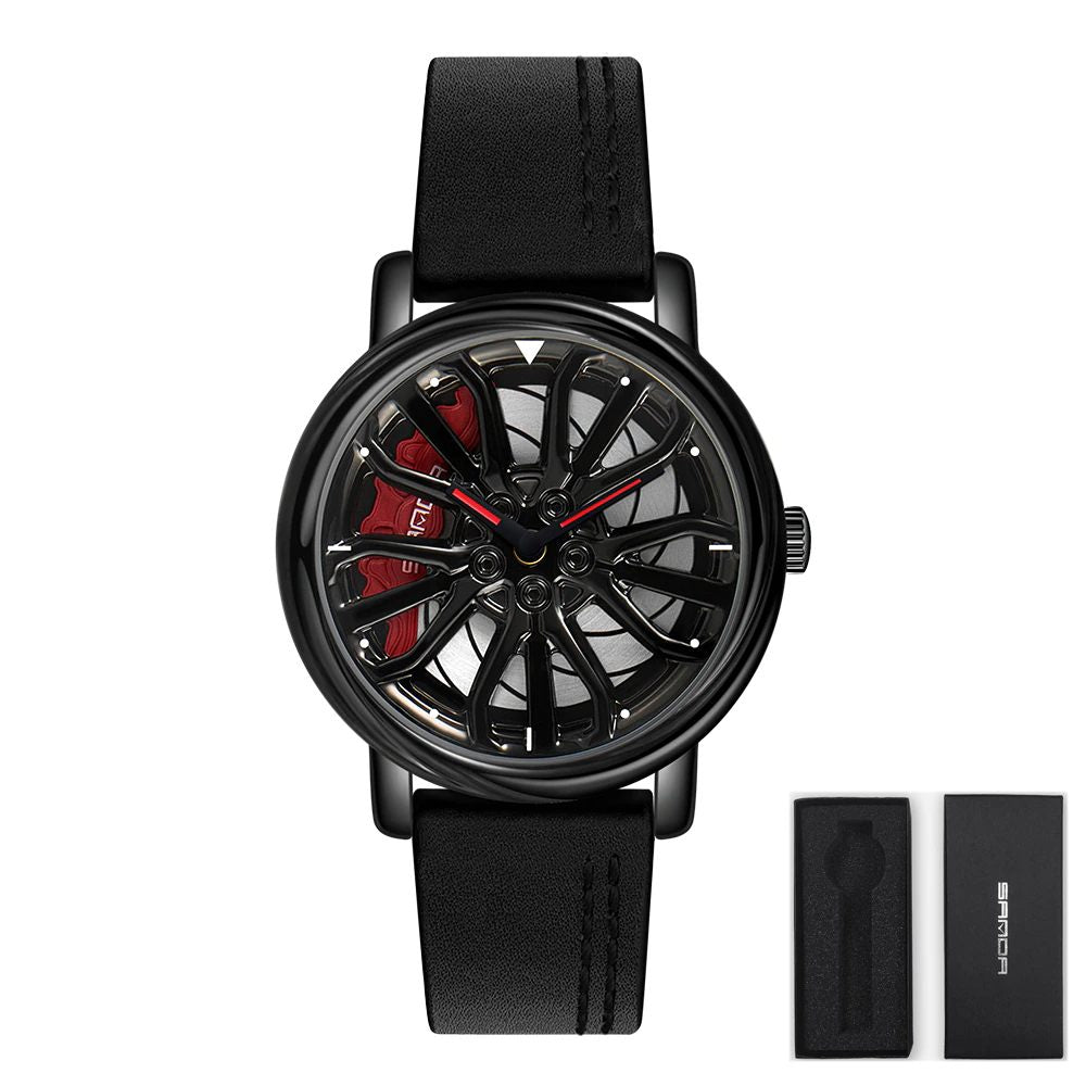 Racing Car Spinning Mag Wheel Dials Watch With Rotating Dial