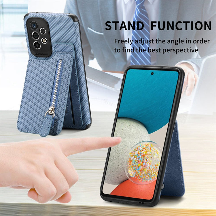 Phone Case With Leather Carbon-Fibre, Kickstand & Zipper Storage Pocket