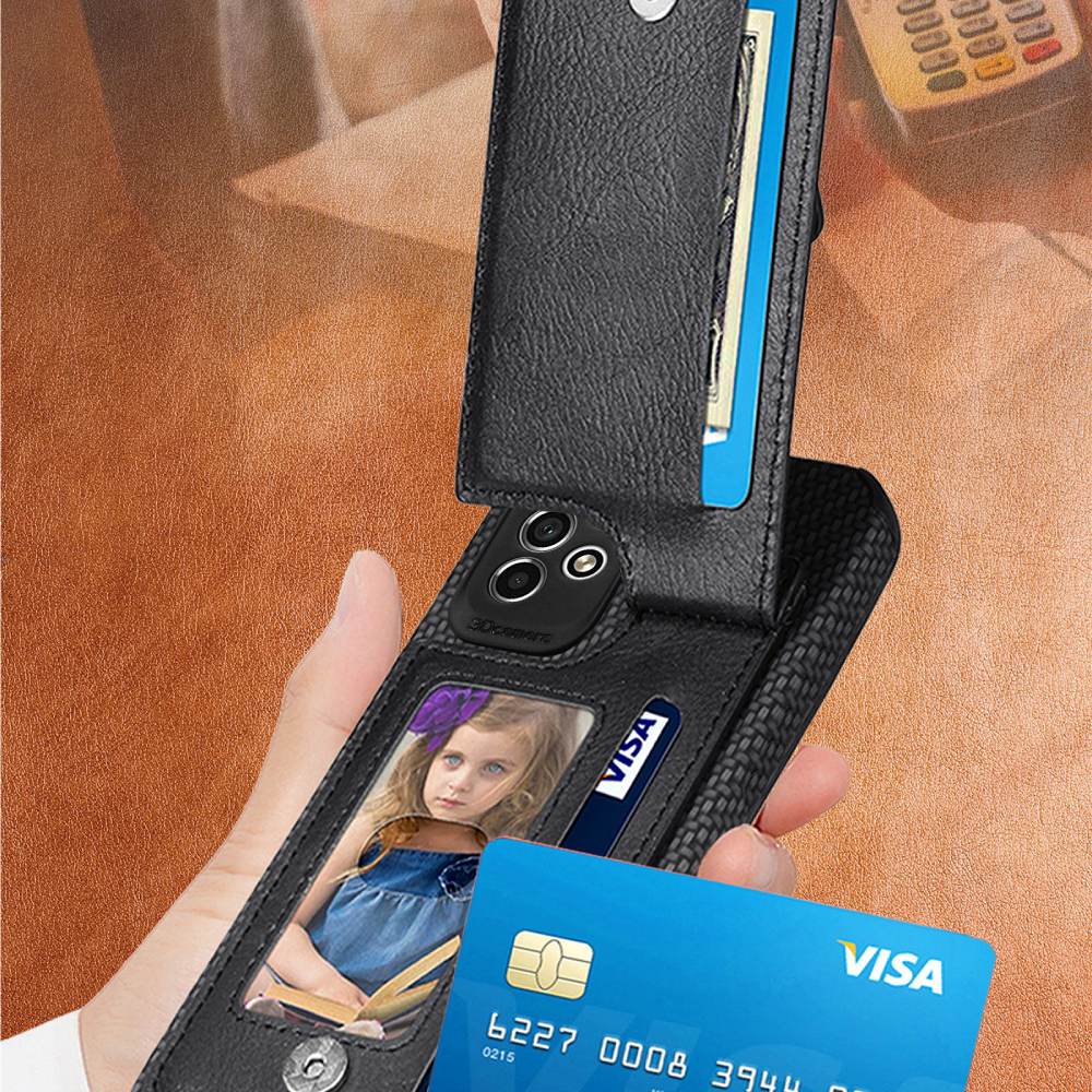 Samsung Phone Case With Leather Carbon Fibre Kickstand and Zipper Storage Pocket