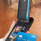 Samsung Phone Case With Leather Carbon Fibre Kickstand and Zipper Storage Pocket