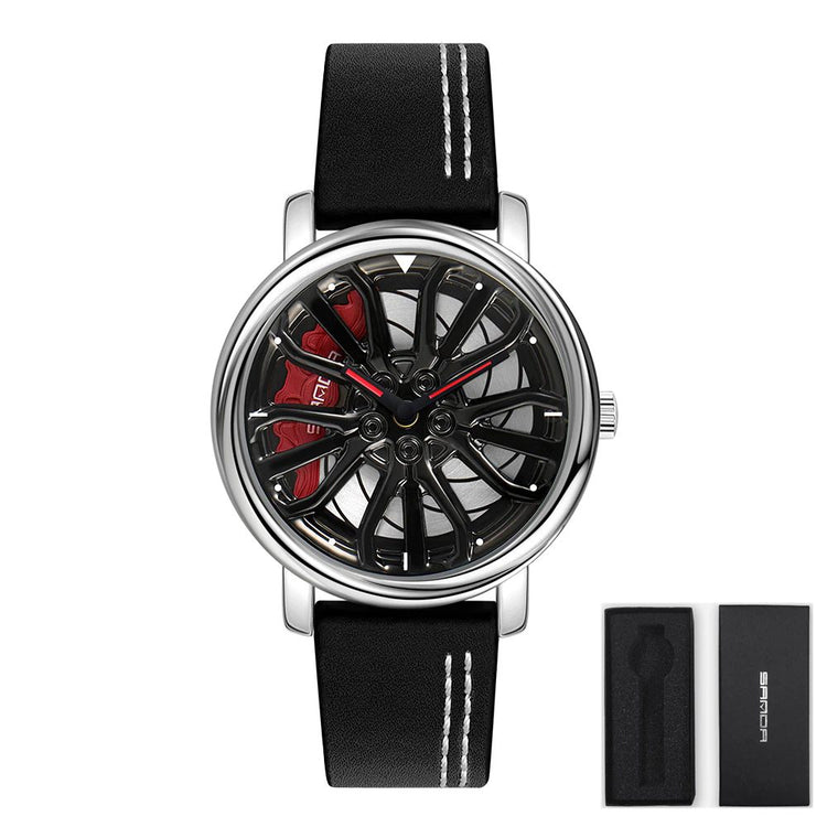 Racing Car Spinning Mag Wheel Dials Watch With Rotating Dial