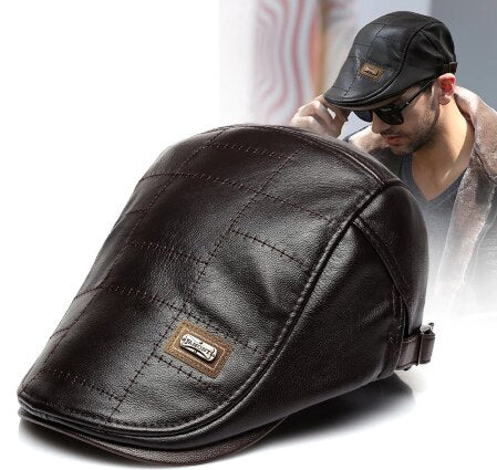 Leather Peaked Golf Cap Retro Gatsby London Taxi Cabbie Duckbill Vintage Hat