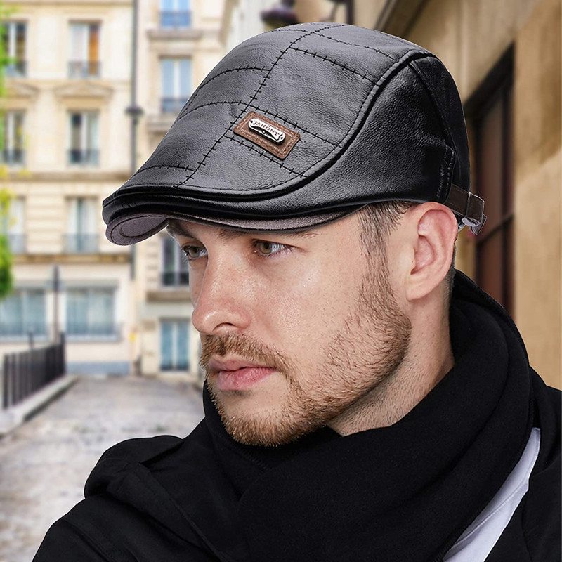 Leather Peaked Golf Cap Retro Gatsby London Taxi Cabbie Duckbill Vintage Hat