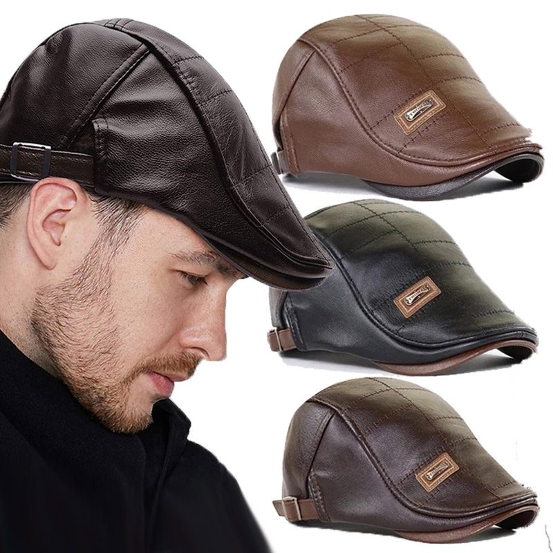 Leather Peaked Golf Cap Retro Gatsby London Taxi Cabbie Duckbill Vintage Hat