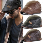 Leather Peaked Golf Cap Retro Gatsby London Taxi Cabbie Duckbill Vintage Hat