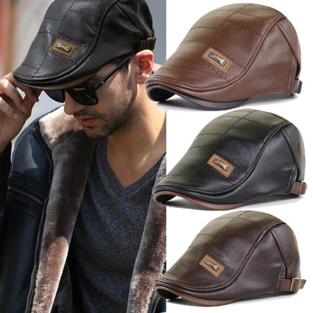 Leather Peaked Golf Cap Retro Gatsby London Taxi Cabbie Duckbill Vintage Hat