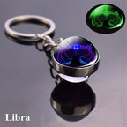 Zodiac Keychain Luminous Glass Star Sign Glow-In-The-Dark Horoscope Charm