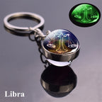 Zodiac Keychain Luminous Glass Star Sign Glow-In-The-Dark Horoscope Charm