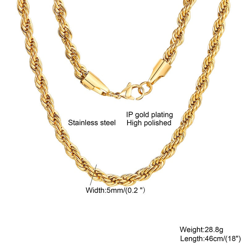 Chain Necklace Classic Stainless Steel Gold Silver 2mm to 5mm