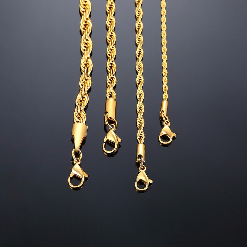Chain Necklace Classic Stainless Steel Gold Silver 2mm to 5mm