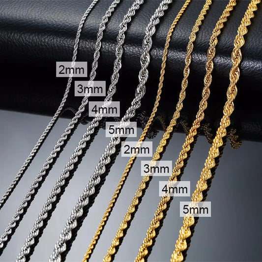 Long Chain Necklace Stainless Steel Gold or Silver Colour 2 to 5mm