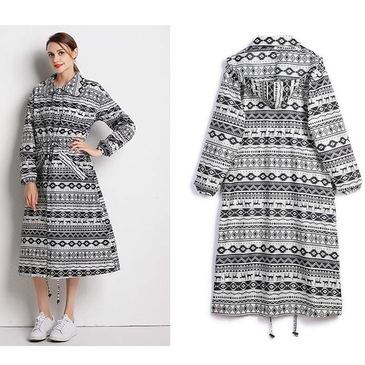 Rain Coat Long Stylish Windbreaker With Detachable Hood Women's