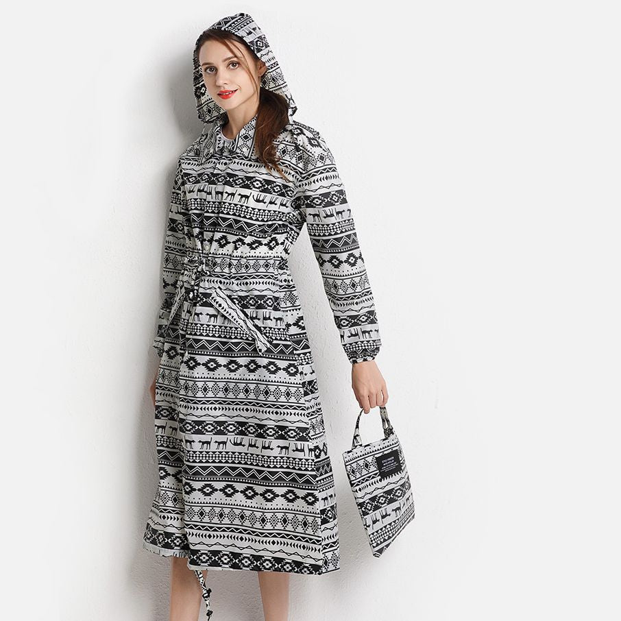 Rain Coat Long Stylish Windbreaker With Detachable Hood Women's