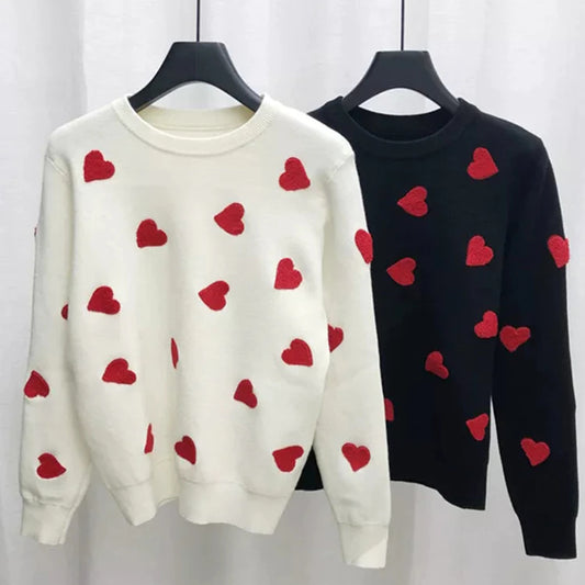 Sweater Love Heart Relaxed Fit Pullover Jumper Women's