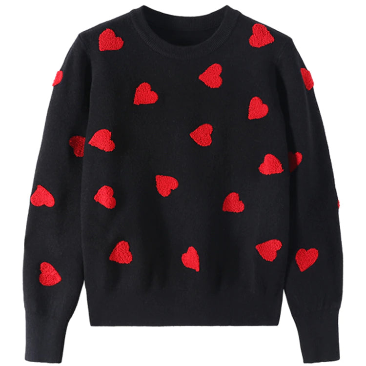 Love Heart Sweater Relaxed Fit Pullover Jumper Women's