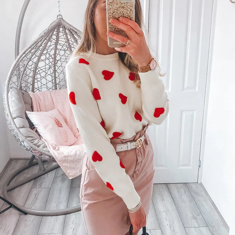 Love Heart Sweater Relaxed Fit Pullover Jumper Women's