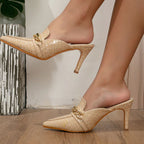 Slip On Mules Low-Heel Pointed Snake Print Women's Shoes