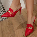 Slip On Mules Low-Heel Pointed Snake Print Women's Shoes