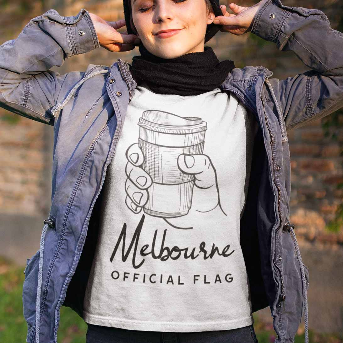 "Melbourne City Official Flag" (take away coffee cup) Funny T-shirt - Women's Top