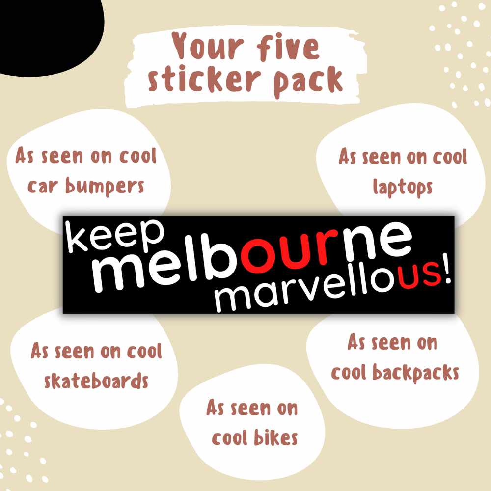 Keep Melbourne Marvellous! - Bumper Laptop Stickers Black Background, 20cm x 5cm
