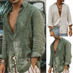 Men's Cotton Linen Shirt Stylish Cool Casual Loose-Fitting Top