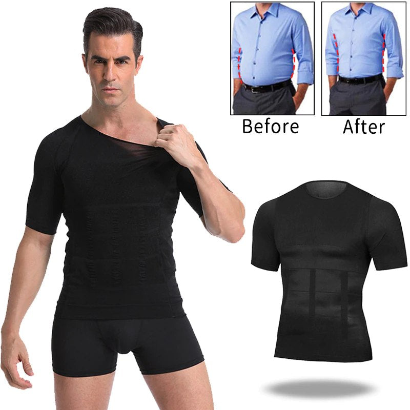 Compression Vest Men's Shapewear Slimming T-shirt Underwear Hide Beer Belly Look Skinny