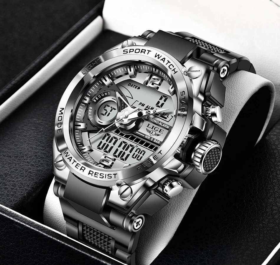 Dual Display Watch 50m Water Resistant With Stopwatch