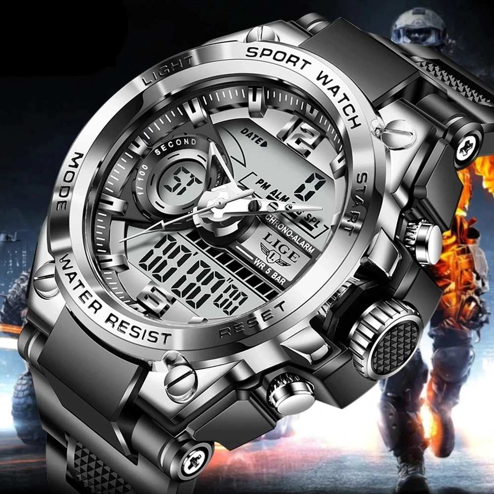 Dual Display Watch 50m Water Resistant With Stopwatch