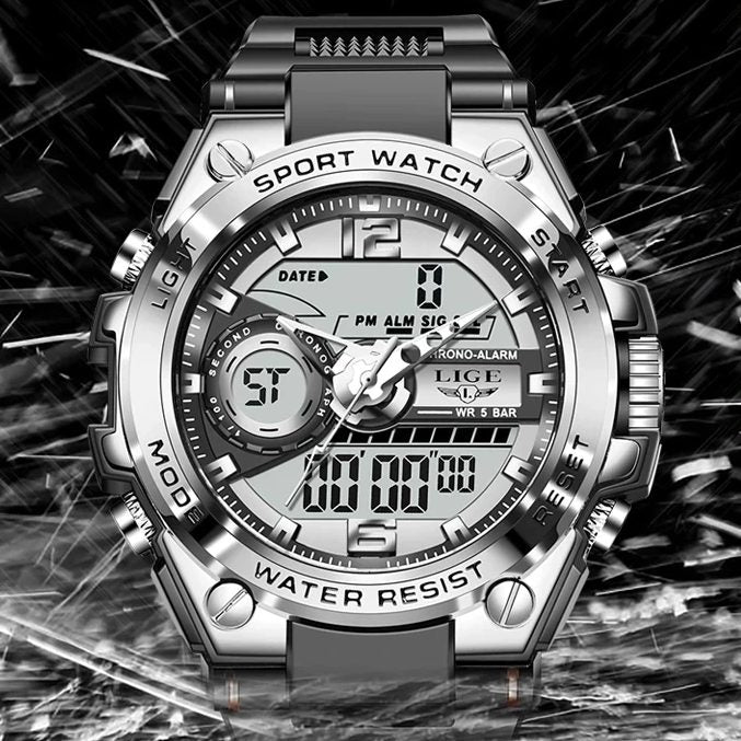 Military Dual-Display Watch 50m Water Resistant With Stopwatch