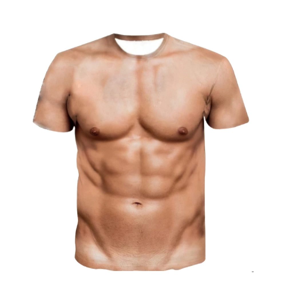 Instant Muscles T-shirt 3D Ripped Abs Funny Party Bodybuilder Fancy Dress Costume Plus Sizes