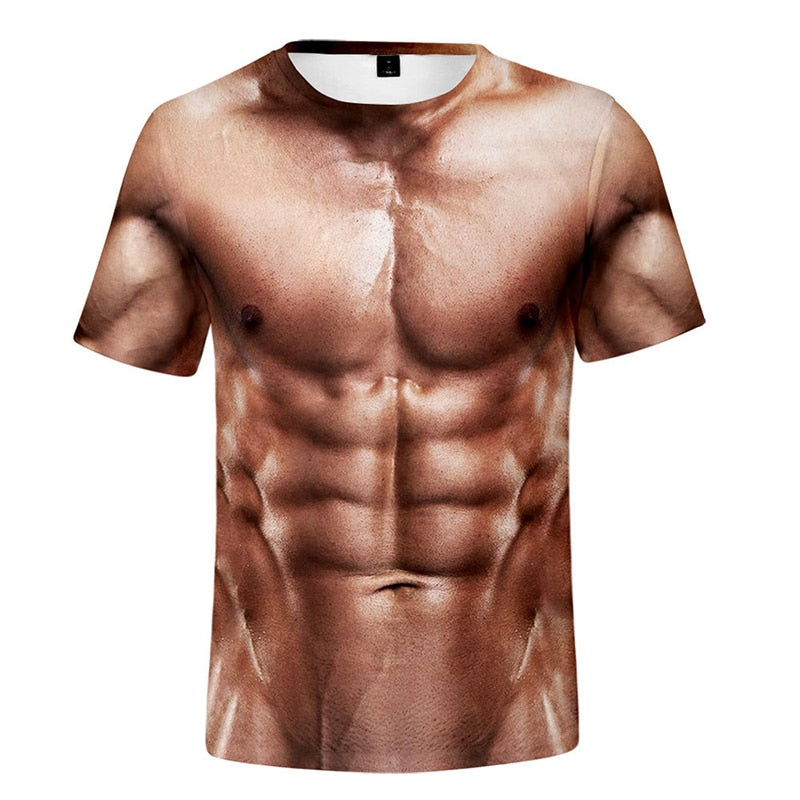 Instant Muscles T-shirt 3D Ripped Abs Funny Party Bodybuilder Fancy Dress Costume Plus Sizes