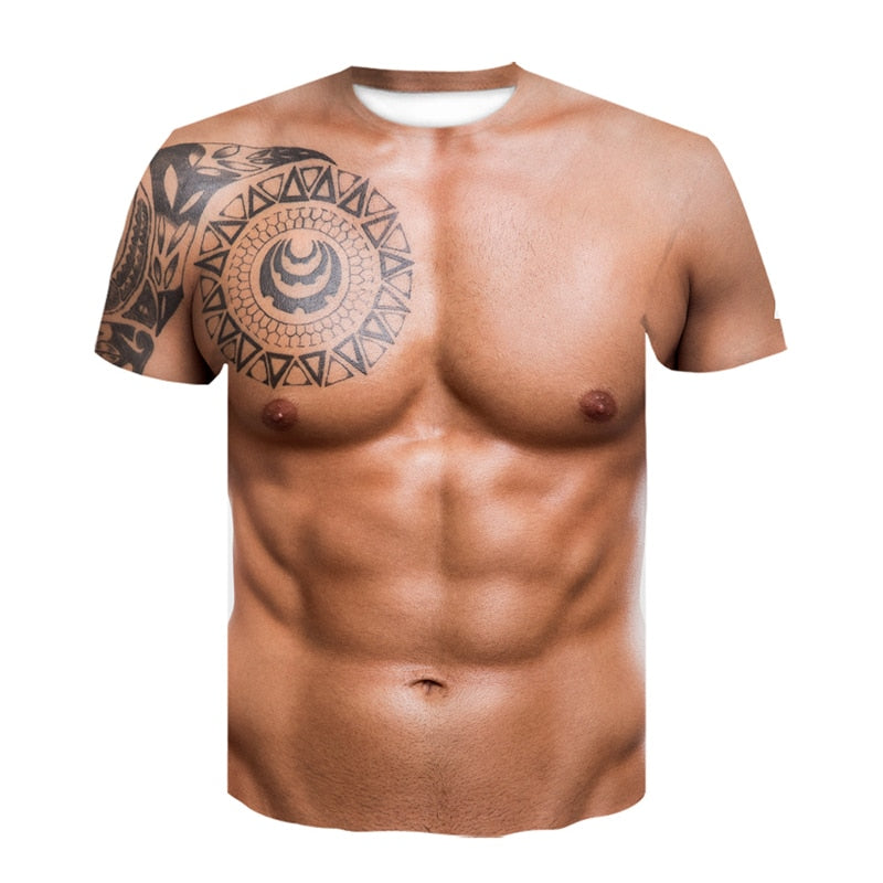 Instant Muscles T-shirt 3D Ripped Abs Funny Party Bodybuilder Fancy Dress Costume Plus Sizes